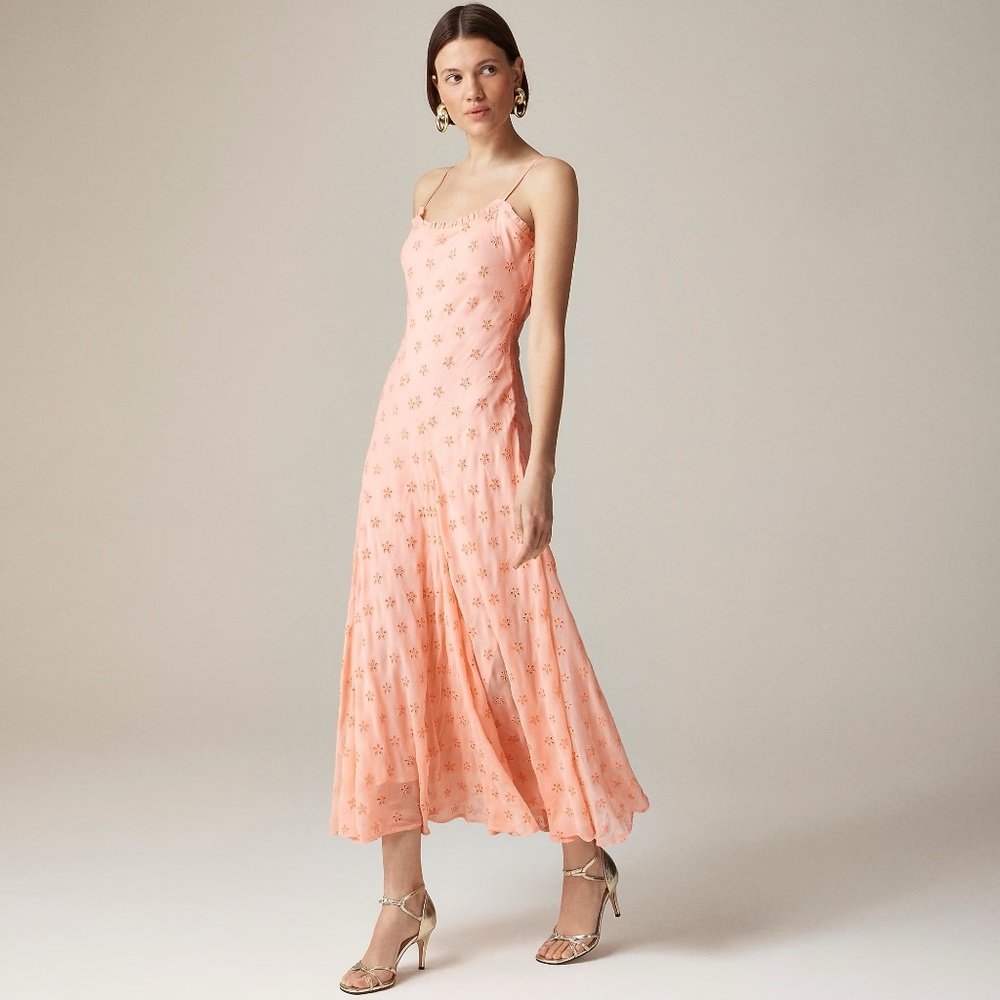 NWT!! J. CREW Collection Eyelet Maxi Slip Dress‎ Blushed Peach Pink Fairy Size 6